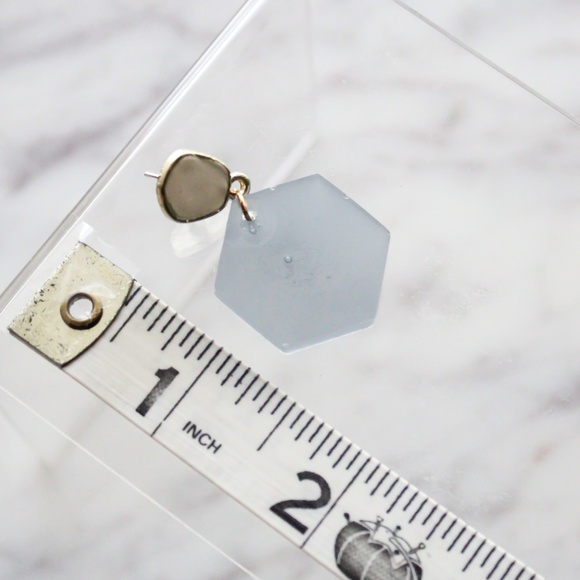 Handmade Earrings - Hexagon Resin Earrings - Light Gray, Cream - NEW - Picture 2 of 3